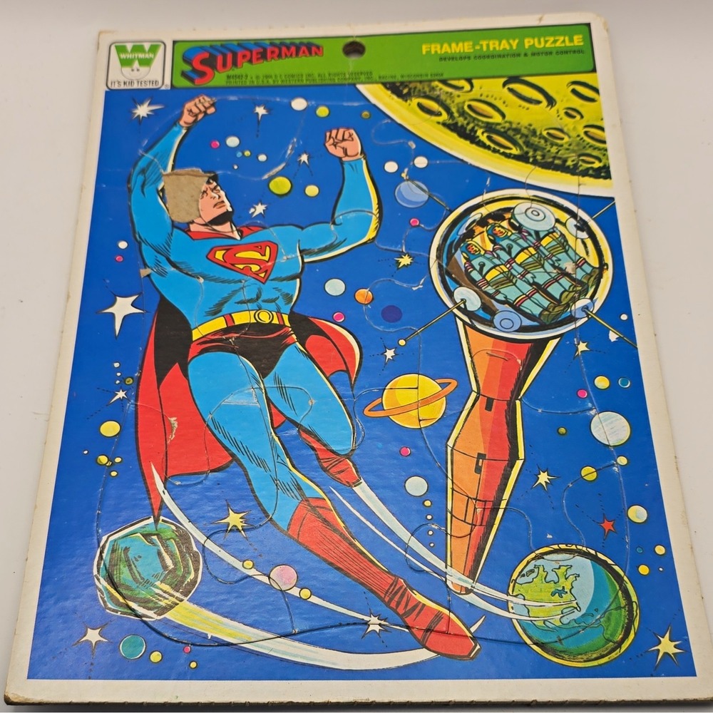Whitman Vintage Superman Frame-Tray Puzzle 1966 Cardboard Multicolor 15 pcs